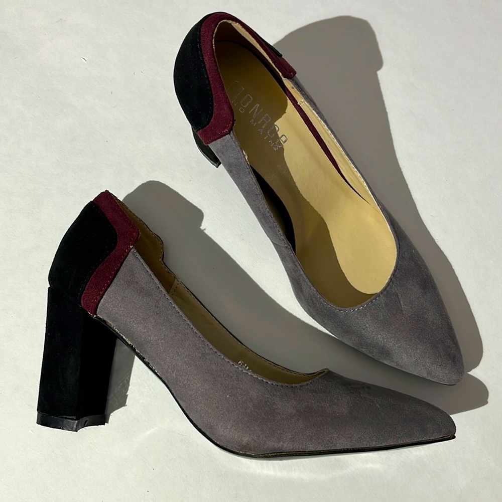 Monroe and Main classic pump sz 6.5 retro velvet gray black burgundy heels shoes